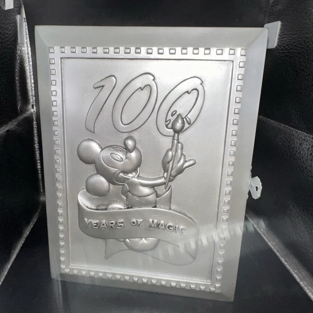 Disney Silver Pewter Picture Frame 100 Years of Magic Mickey Case Collector Pin